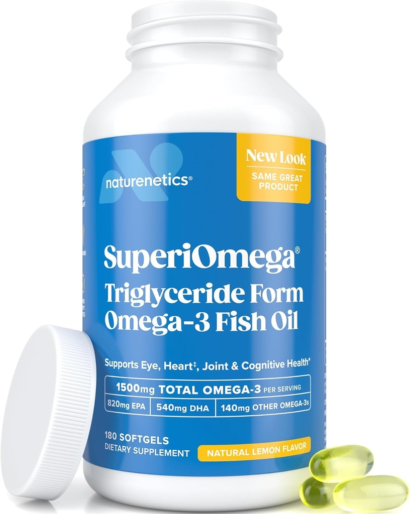 トリグリセリドオメガ3魚油 - 目、関節、心臓、脳のサポートのための高いEPA&DHA - Omega-3脂肪酸 - レモン風味 - 180ソフトゲル - 90日の供給