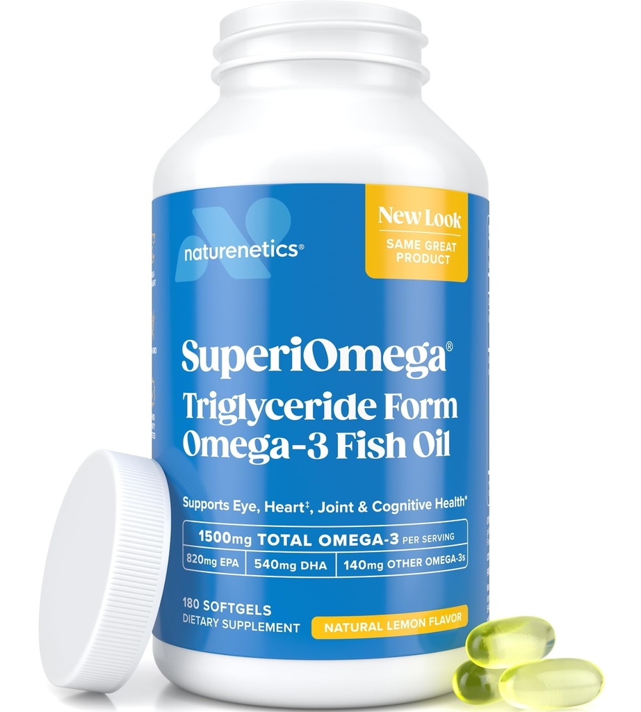 トリグリセリドオメガ3魚油 - 目、関節、心臓、脳のサポートのための高いEPA&DHA - Omega-3脂肪酸 - レモン風味 - 180ソフトゲル - 90日の供給