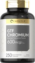 カルライル GTF クロム 600 mcg | 250 カプセル | 非GMO、グルテンフリー
