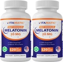 Vitamatic Melatonin 20mg for Sleep Support | ベジタリアン・非GMO・グルテンフリー | High Potency 20 MG | ナチュラルベリー風味 120 速い分解錠 - 2 パック - 240 カウント