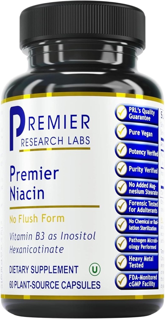 Premier Research Labs Niacin - Inositol Hexanicotinate、ナイアシンのフラッシュ、血循環サポートのためのB3 Niacinamideのビタミンの補足- 60の菜食主義者のカプセルが付いているフラッシュ・フリーのナイアシン