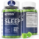 NEVISS Melatonin 大人のための無料の睡眠補助金グミー - マグネシウムグリシナートグミー  GABA、L-Tryptophan、マグネシウム、アシュワガンダ - 非ウサギの形成、ディープリラクゼーションの助け - ビーガン、レモン味、2パック