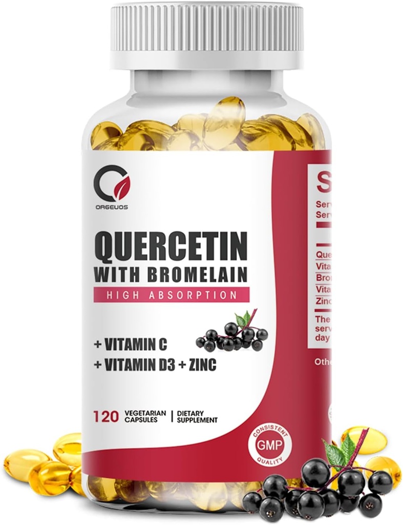 クエルセチン1000mgとBromelain、ビタミンC&D3、亜鉛、Bromelain Quercetinは男性と女性のためのサプリメント、非GMO&グルテンフリー、120カプセル