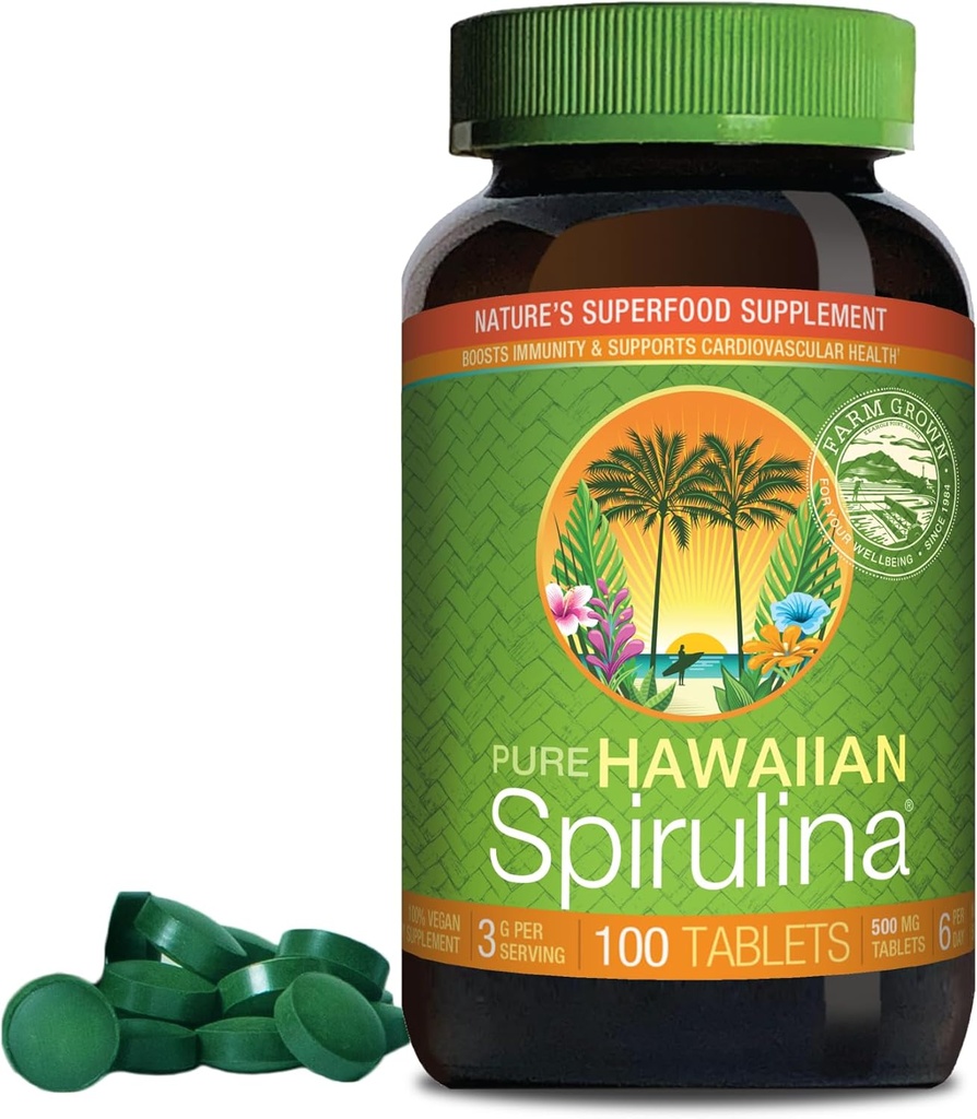 Nutrex ハワイ, 純粋なハワイアン Spirulina 500 mg, 完全菜食主義者の, 免疫システムをサポートしています, 心臓, 細胞とエネルギー, 100 錠