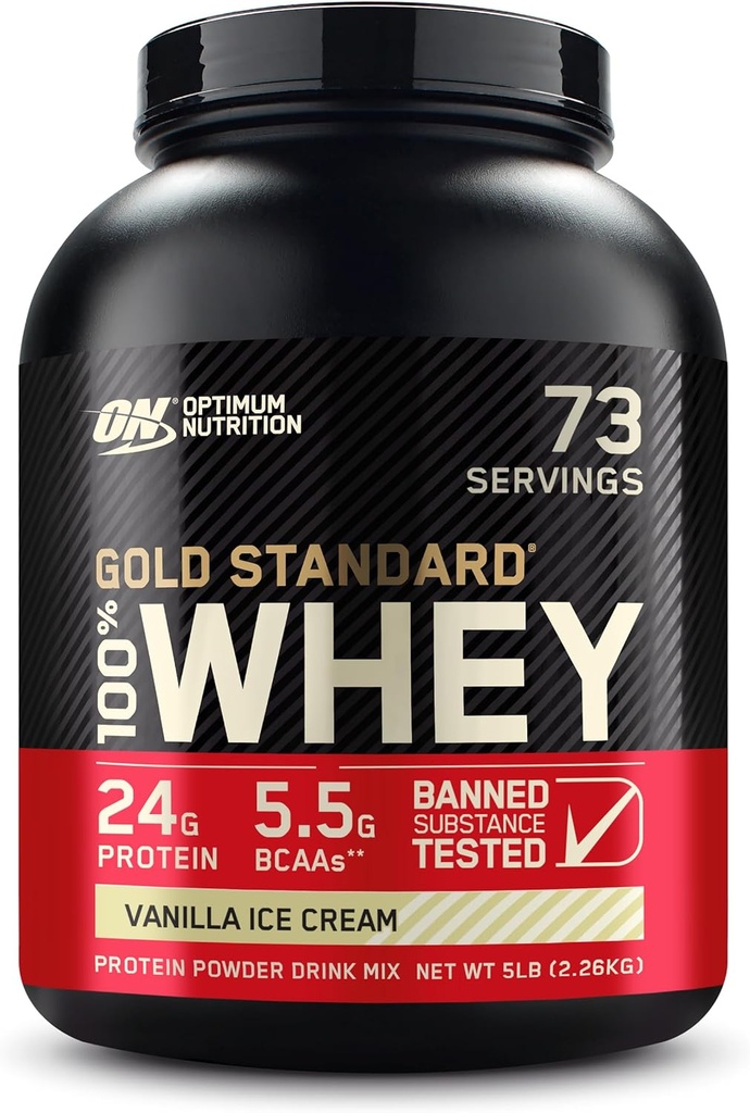Optimum Nutrition Gold Standard Whey Vanilla Ice Cream - 5 lbs .
