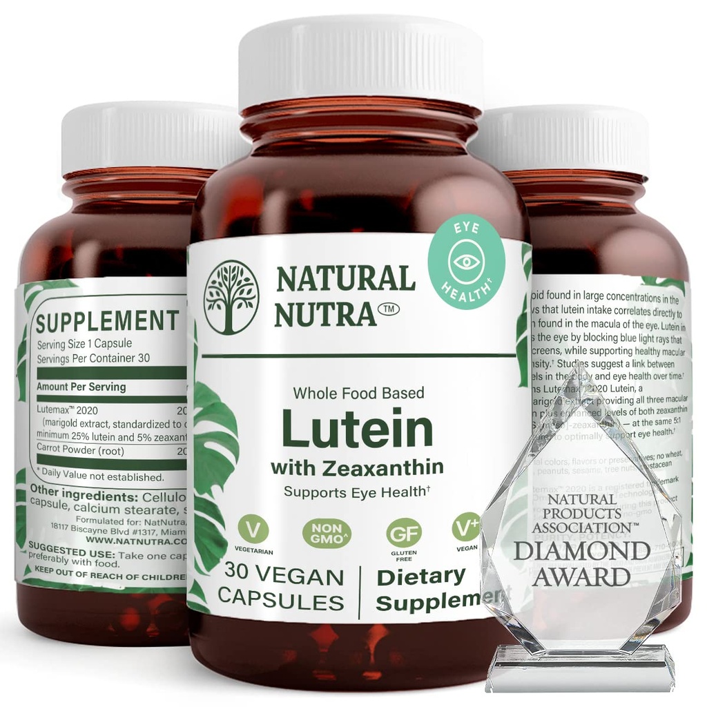 自然なNutra LuteinおよびZeaxanthinの補足は、視野の健康を維持し、目の細胞を保護します、Zeaxanthin及び異性体のレベルを高めます、サポート目の健康、グルテンフリー、大豆は20mg - 30カプセルを解放します