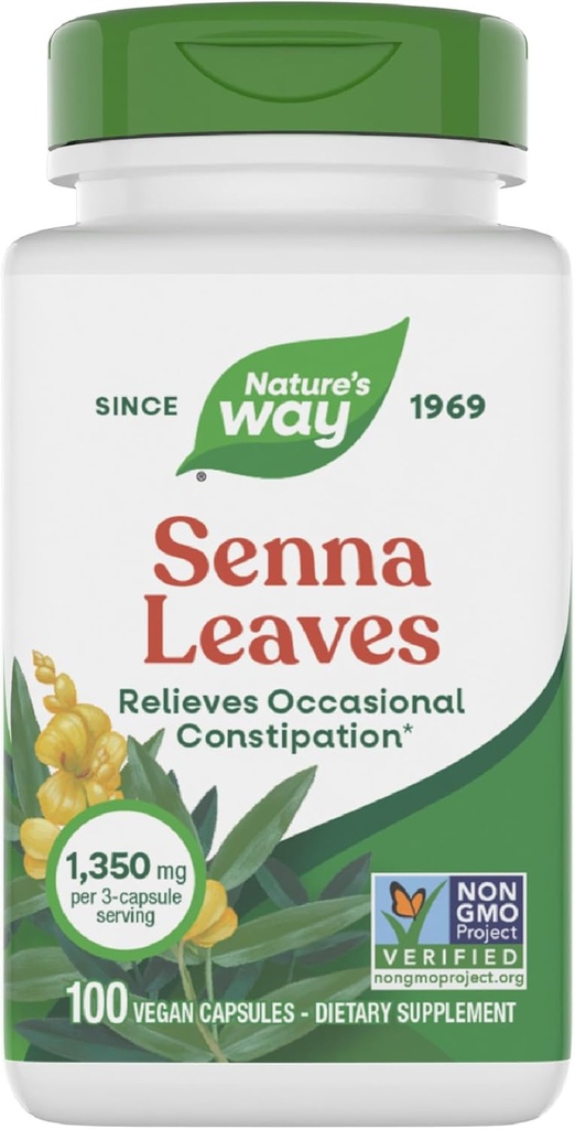 Nature's Way Senna Leaves, Relieves Occasional constipation*, 1,350 mg / 3-カプセルのサービング, Non-GMOプロジェクト検証済み, 100カプセル(パッケージ5月Vary)