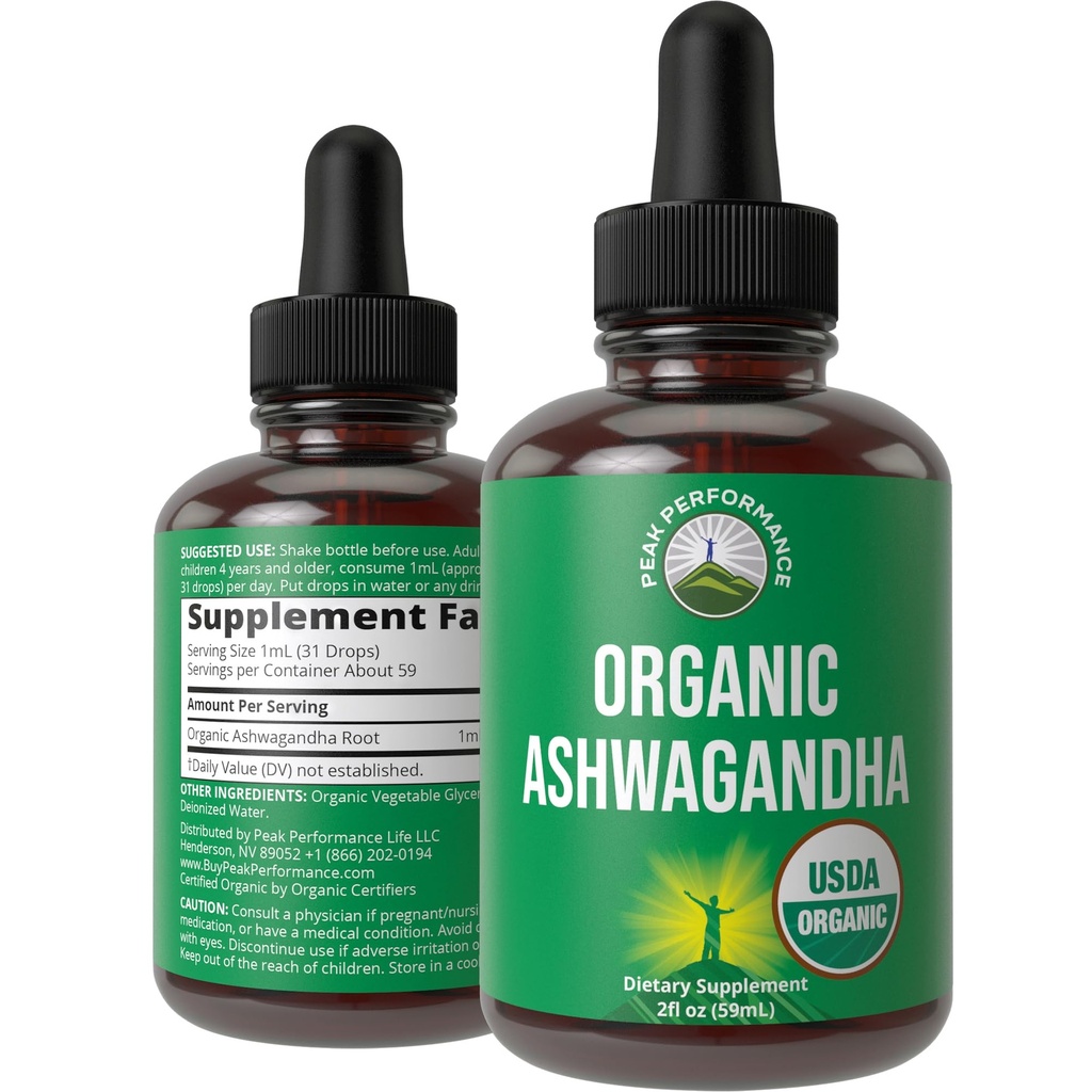 Ashwagandhaの液体の低下。USDAの有機性ビーガン補足。 女性、人、子供のための余分強さのAshwagandhaの根のエキス。適応物質を使って。 砂糖ゼロ、有機、グルテンフリーのチンキサプリメント。