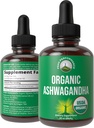 Ashwagandhaの液体の低下。USDAの有機性ビーガン補足。 女性、人、子供のための余分強さのAshwagandhaの根のエキス。適応物質を使って。 砂糖ゼロ、有機、グルテンフリーのチンキサプリメント。