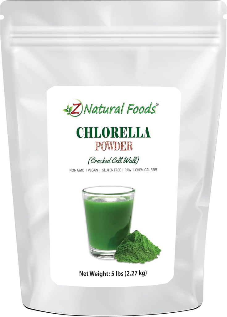 Z の自然な食糧 Chlorella の粉、割れた細胞の植物蛋白質、青い緑の藻類のスーパーフードの粉、スムージー、飲み物、調理法、未加工、非 GMO のグルテンフリー、ビーガン、5 ポンドのために完成して下さい