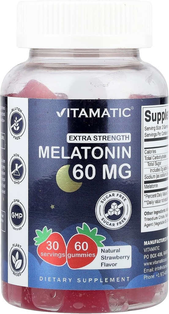 Vitamaticの砂糖の自由なMelatonin 60のmg - 60の菜食主義者のグミ -補足を形作るNon-Habit