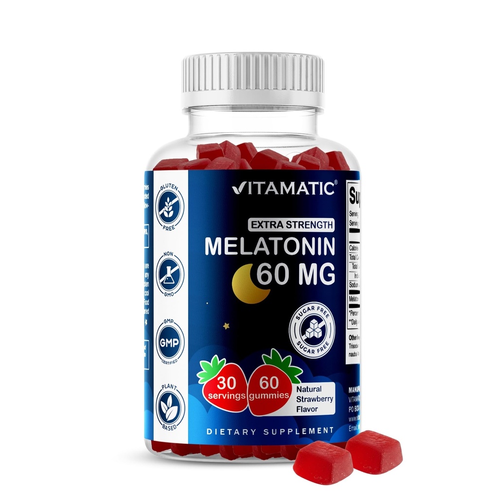 Vitamaticの砂糖の自由なMelatonin 60のmg - 60の菜食主義者のグミ -補足を形作るNon-Habit