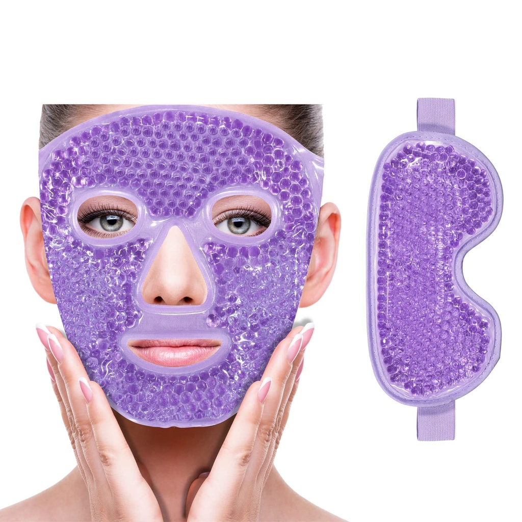 ZNÖCUETÖDの冷却の氷の顔の目のマスクは目、Sinus、赤み、Painの救助、暗い円、Migraine、柔らかいプラシ天の裏地が付いている熱い/冷たいパックを袋に入れます(紫色(1*目のマスク+顔のマスク))