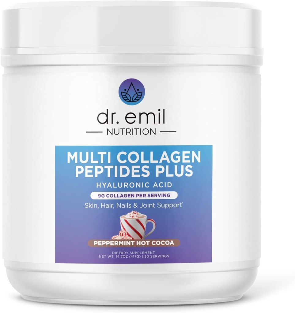 Dr. Emil多コラーゲンペプチドプラスヒアルロン酸 - ペパーミントホットココア風味 - 9g 皮膚、髪、爪、関節サポートのためのサービングあたりコラーゲン
