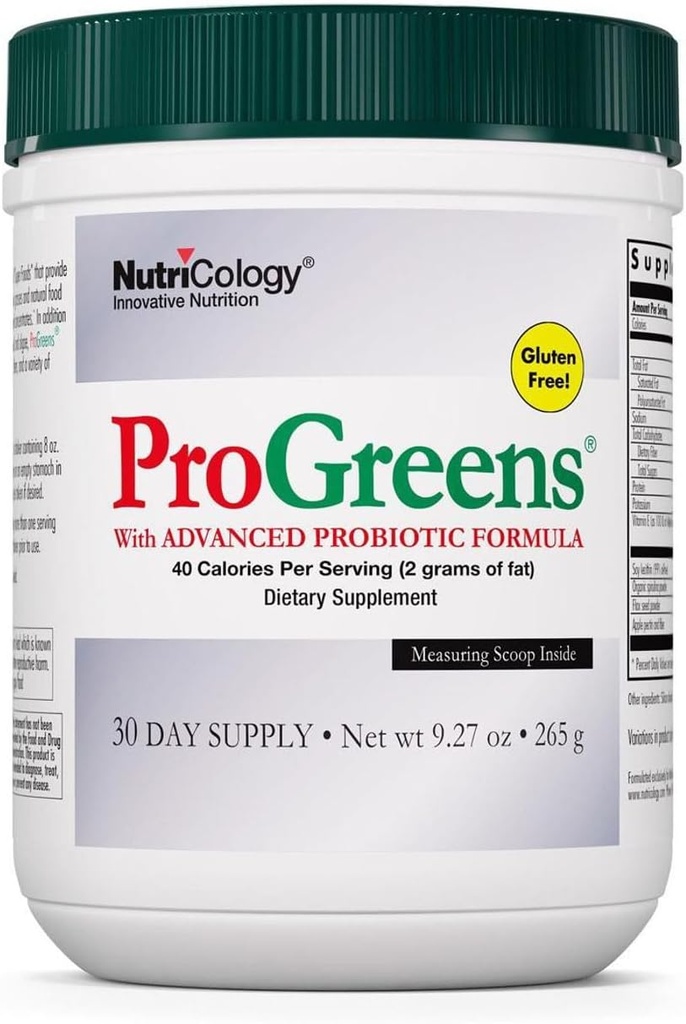 NutricologyのProGreens 265 gの粉-有機性緑のスーパーフードの粉、粉にされた緑のブレンド、健康な飲み物の補足、高度のプロバイオティックの方式- 30の日の供給