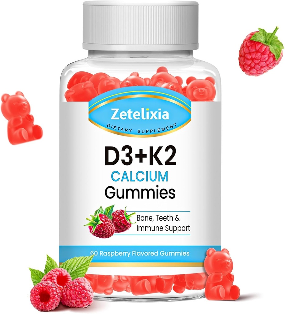 砂糖のないビタミンD3 K2のグミー、ビタミンD3 2000 IU、K2 (MK7) 120mcg、ビタミンD3のカルシウム600mg、サポートB0ne及び免疫の健康、ビーガン、グルテンフリー、ラズベリー味、60カウント