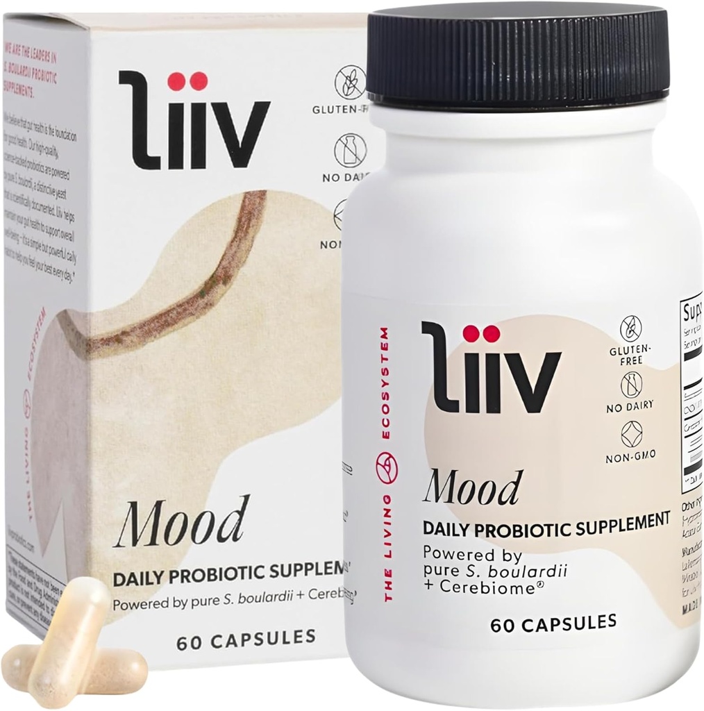 LiiV Moodサポートサプリメント - 8億CFU男性と女性のプロバイオティクス - 毎日の気分と消化器サポートサプリメント - 全身のウェルネス、Saccharomyces boulardii&Cerebiome(60キャップ)によって供給
