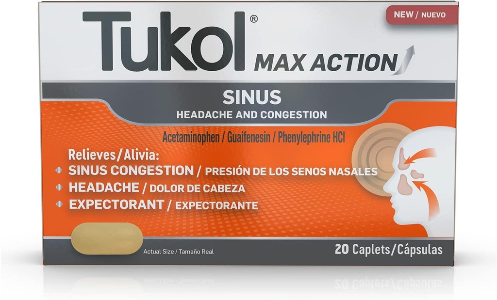 TUKOLの最高の行為のSinus、苦痛、頭痛の救助、 Expectorant、非眠気、20の計算のための混雑及び圧力小冊子