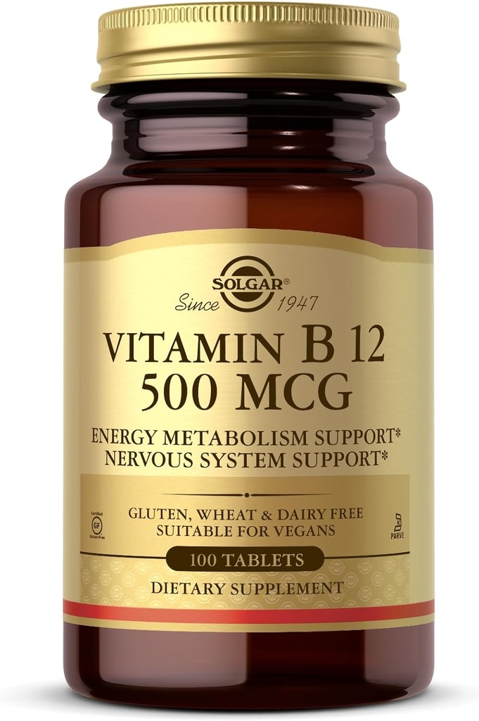 ソルガービタミンB12 500 mcg - 100錠 - 完全菜食主義者、グルテンフリー、乳製品無料、コーシャ - 100サービング