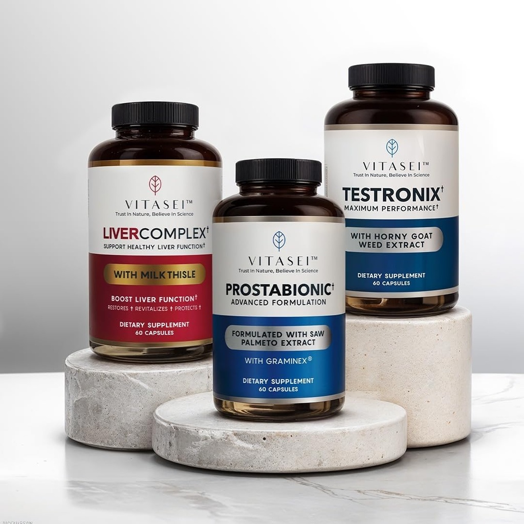 VITASEIの男性の健康パワーパック - Testronix、Prostabionic&Liverクレンジングバンドル - ブーストエネルギー、筋肉、前立腺、およびターゲットサプリメントと肝臓の健康