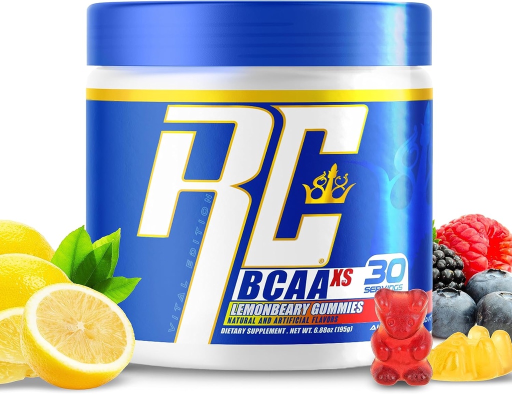 Ronnie Coleman's BCAA XS Powder with EAAs, Branched Chain Amino Acids Post Workout Muscle Recovery, Sugar Free Hydration Drink for Women and Men, Lemonbeary Gummies, 30 Servings
