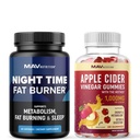 MAV NUTRITIONナイトタイムファットバーナーカプセルとApple Cider Vinegar Gummies | メルトニン&ACVによる胃脂肪燃焼支援のためのオーバーナイト代謝ブースター | 1ヶ月の供給