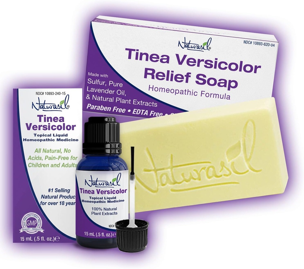 Tinea Versicolor フルボディバリューパック - ターゲティングリリーフ液体(15mL) + 1 アンチエッチングソープ | 天然成分(リンギダ、イッチ、チニア) | オールスキンタイプ | キッズ&大人用安全