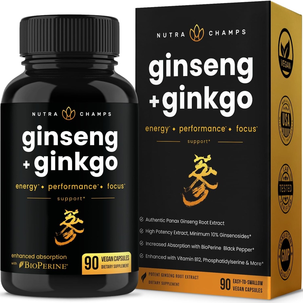 NutraChamps Korea Red Panax Ginsengカプセル | エネルギー、焦点、性能、Vitality&Immeサポートの余分強さのGinsenosides | 韓国の赤いGinsengの根のエキス(90の優れた金)