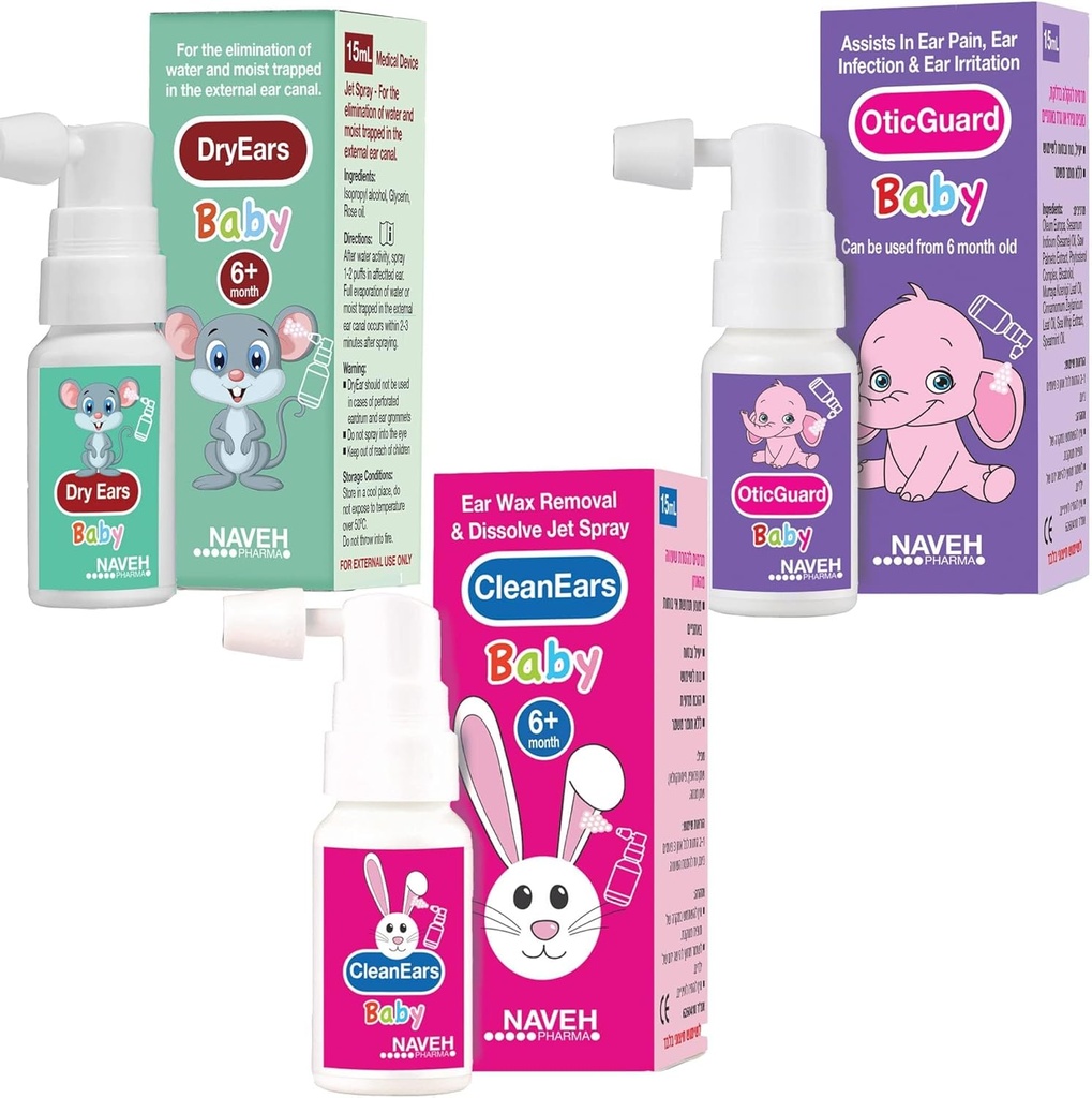 NAVEH PHARMA ベビー用品(ドライイヤーベビー、オティックガードベビー、クリーニングイヤーベビー) 1UNIT X 0.5 Fl Oz + 2 ユニットX 1 Fl Oz ENT LINE