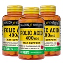 メイソン自然葉酸 400 mcg、健康、気分および胎児の世話のための毎日の補足、100 錠(3)のパック