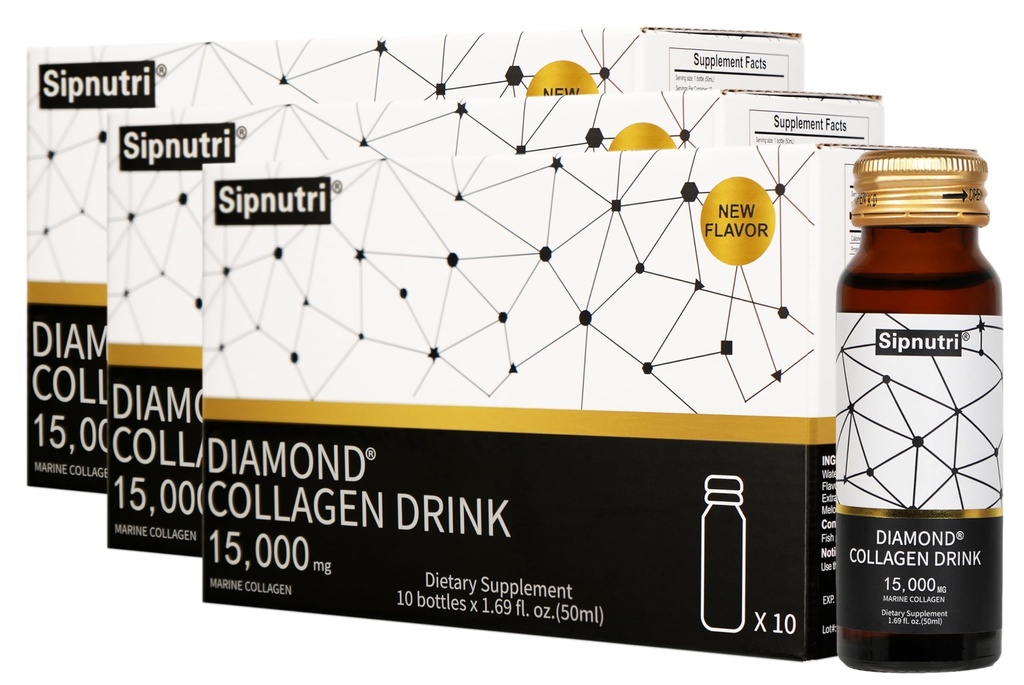 ダイヤモンドの液体のコラーゲンの飲み物、15000のmgはビタミンC、ザクロ、健康な毛皮の釘の接合箇所のボンズ サポート、50のml x 10のびんが付いている海洋のコラーゲンのペプチッドに加水分解しました(3箱)