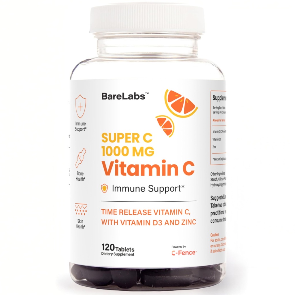 タイムリリースビタミンC 1000mg + ビタミンD3 1000 IU + 亜鉛30mg | 免疫サポート&コラーゲンブースト | 非GMO、一日中抗酸化剤 | 120錠スーパーC