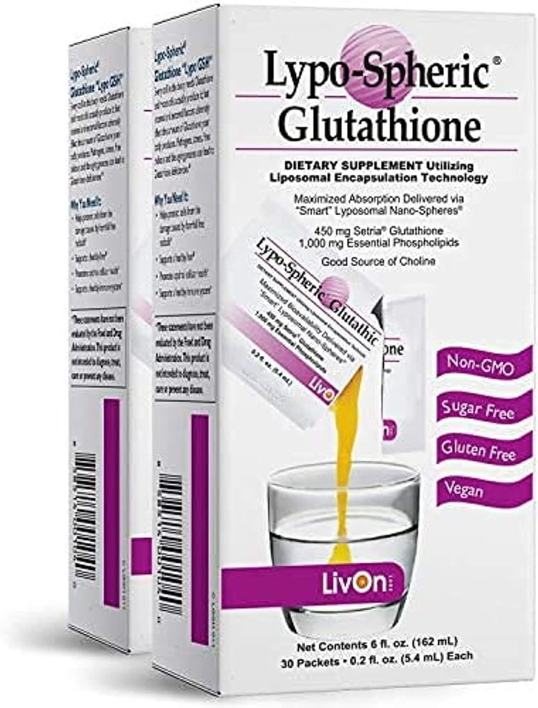 Lypo-Spheric Glutathione - 2 カートン(60 パケット) - 450 mg グルタチオン パー パケット – リポソーム 吸収性強化のためにカプセル化 – プロフェッショナル フォーミュレート, 100% 非 GMO