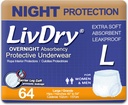 LivDry Overnight Protective Underwear Large size Count: 64