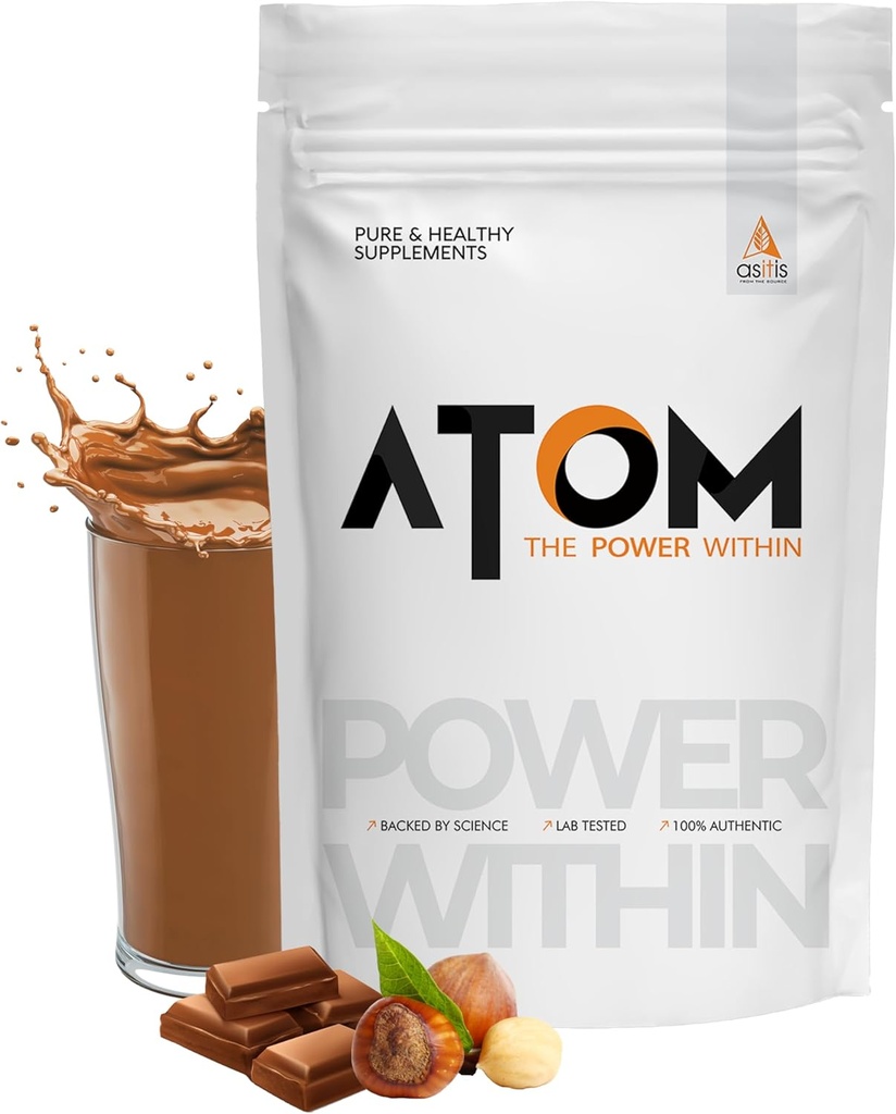 Asitis Nutrition AS-IT-is Atom Whey Protein 1kg/35.2 Oz with Digestive Enzymes | USA Labdoor(アメリカ)の認証を取得 精度と純度 | Choco Hazel Fusion Flavor | 27g Protein | 5.7g Bcaaâ