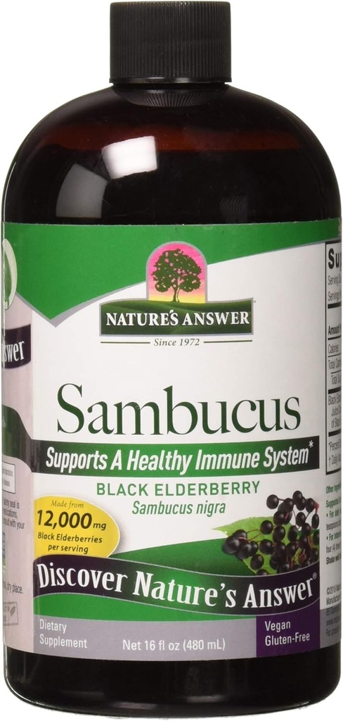 Nature's Answer Sambucus Elderberry Syrup 16 Ounce | Great Tasting Immune サポートサプリメント | 抗酸化剤、ビーガン、グルテンフリー、米国製 | シングルカウント