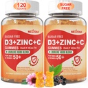 Sugar Free Vitamin C + D3 + Zinc Gummies for Adults 50 +, 9 in 1 Immune Defense Supplement with D3 5000IU, Elderberry, Echinacea, Mullein Leaf for Boost Immunity, Power Antioxidant, Vegan (Pack of 2)