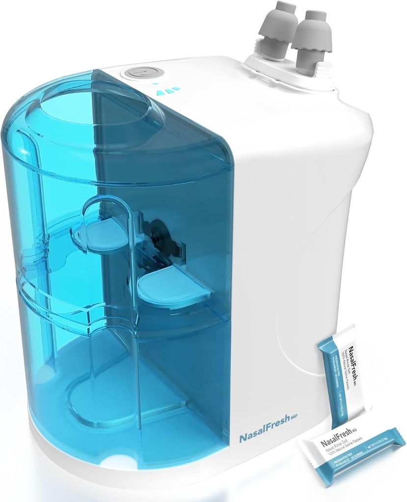 NASALFRESH MD - デュアルパワード鼻灌漑システム鼻リンスと洗濯 - シナスDecongestantリリーフシステムw / 30サラインパケット - 充電式 - 1セットの鼻枕 - いびき救済