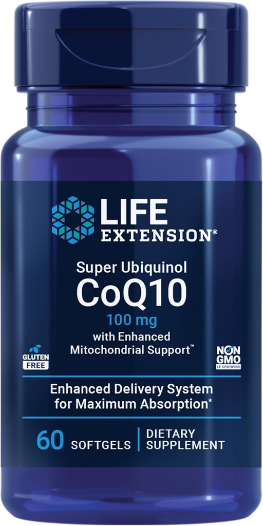 ライフエクステンションスーパーUbiquinol CoQ10強化ミトコンドリアサポート、ポテントハートヘルス&セルラーエネルギー生産サポート、超吸収性、グルテンフリー、非GMO、100mg、60ソフトゲル