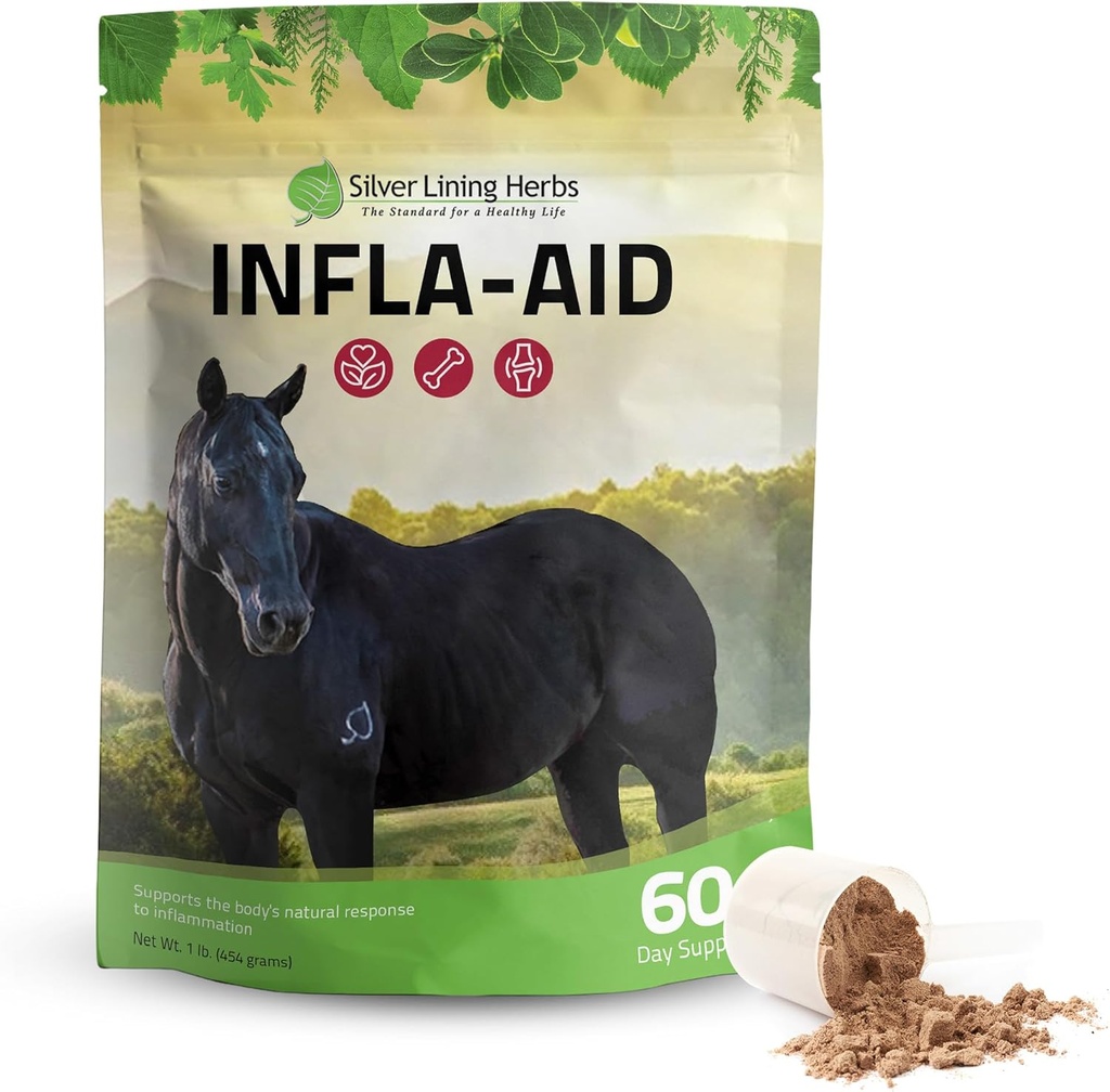 Silver Lining Herbs Infla-Aid for Horses – Natural Anti Inflammatory Supplement for Inflammation Relief – Supports Recovery, Comfort, and Mobility in Muscles, Tendons & Joints – 1 lb Bag (60 Servings)