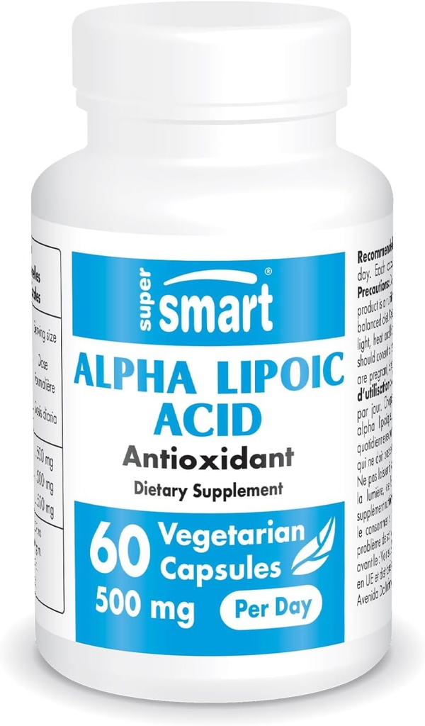スーパースマート - 1日あたりのアルファリポ酸500mg - 高効力ユニバーサル抗酸化剤 - ALAサプリメント 非GMO&グルテンフリー - 60ベジタリアンカプセル