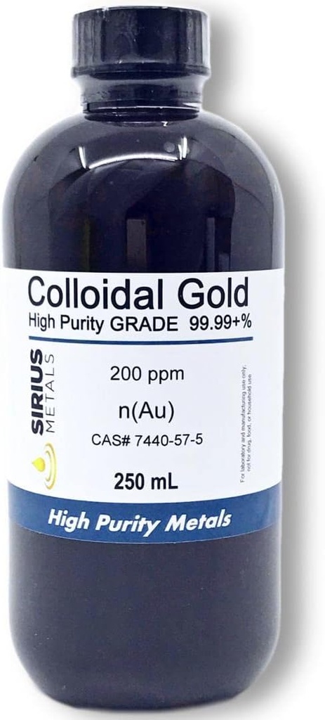 真のコロイドゴールド - 200 ppm - 250 mL (8.45 Fl Oz) クリアBPAフリープラスチックボトル