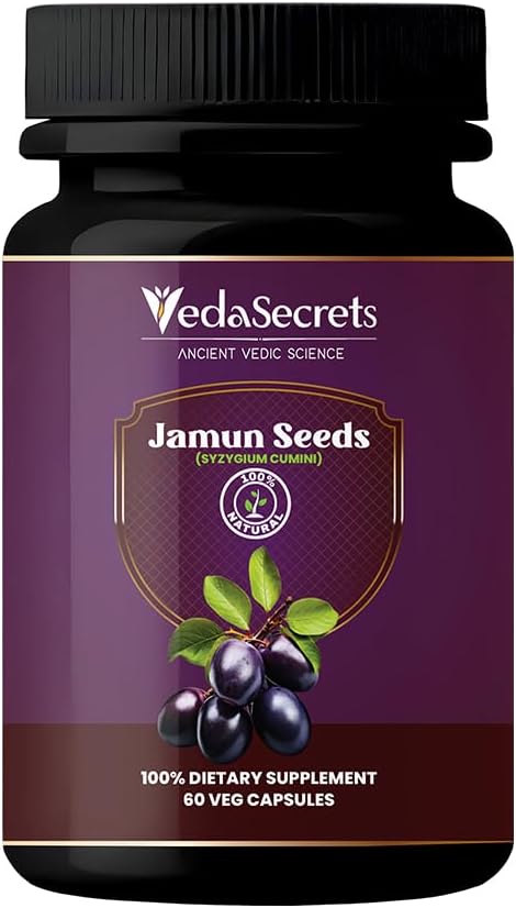 Jamun(Blackbarry) カプセル 60 カウント | Syzygium Cumini | 100%天然ジャムナッツパウダーで作られた | ハーブサプリメント | Ayurvedic Nutrition | Digestive & Wellness Support