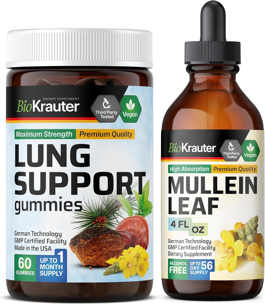 BIO KRAUTER Lung サポート 60 グミー & Mullein Tincture 4 Fl. Oz.