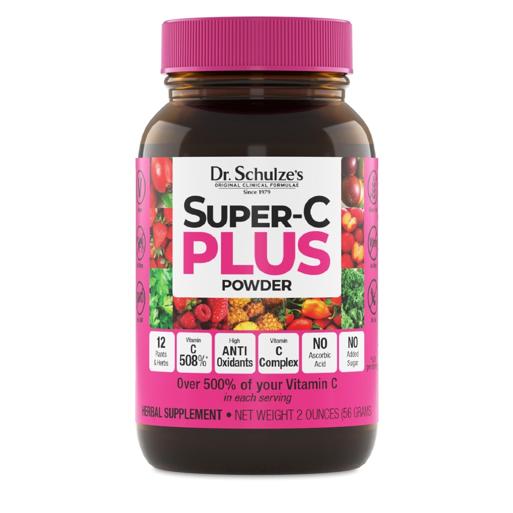 Dr. SchulzeのスーパーCプラス - 免疫サポートのためのビタミンCサプリメント - 皮膚の健康と抗酸化サポート - 高機能式 - 植物ベースのスーパーフード - グルテンフリー&ビーガン - 2オンス(20のサービング)