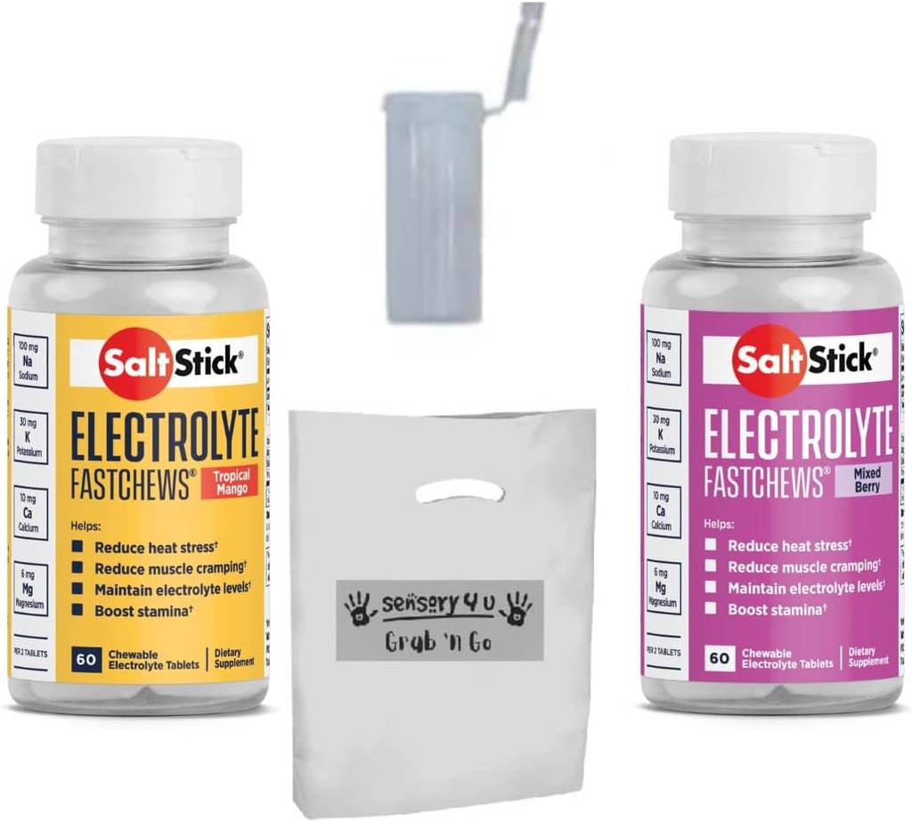 SENSORY4U Grab&Goギフトセット - ソルトスティックファストシーズバラエティ2パック - 60カウントボトルのトロピカルマンゴー&ミックスベリーとレースレディチューブ
