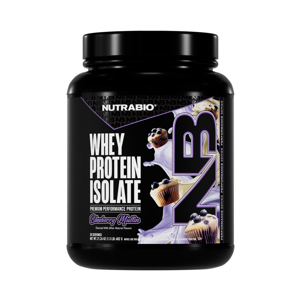 NutraBio 100%の乳清蛋白質の隔離蛋白質の粉、完全なアミノ酸のプロフィール、非GMO、大豆及びグルテンフリー、低い炭水化物、低いカロリーの乳蛋白質の粉、Blueberry Muffin、2つのLbsの25g蛋白質