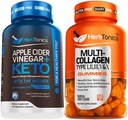 エルブトニックスアップルサイダー酢カプセルプラスKeto BHB | 女性&男性のための脂肪バーナー&減量サプリメント - 多コラーゲンガミータイプ1,2,3,5&10 髪の成長、皮膚、爪のためのビオチン付き