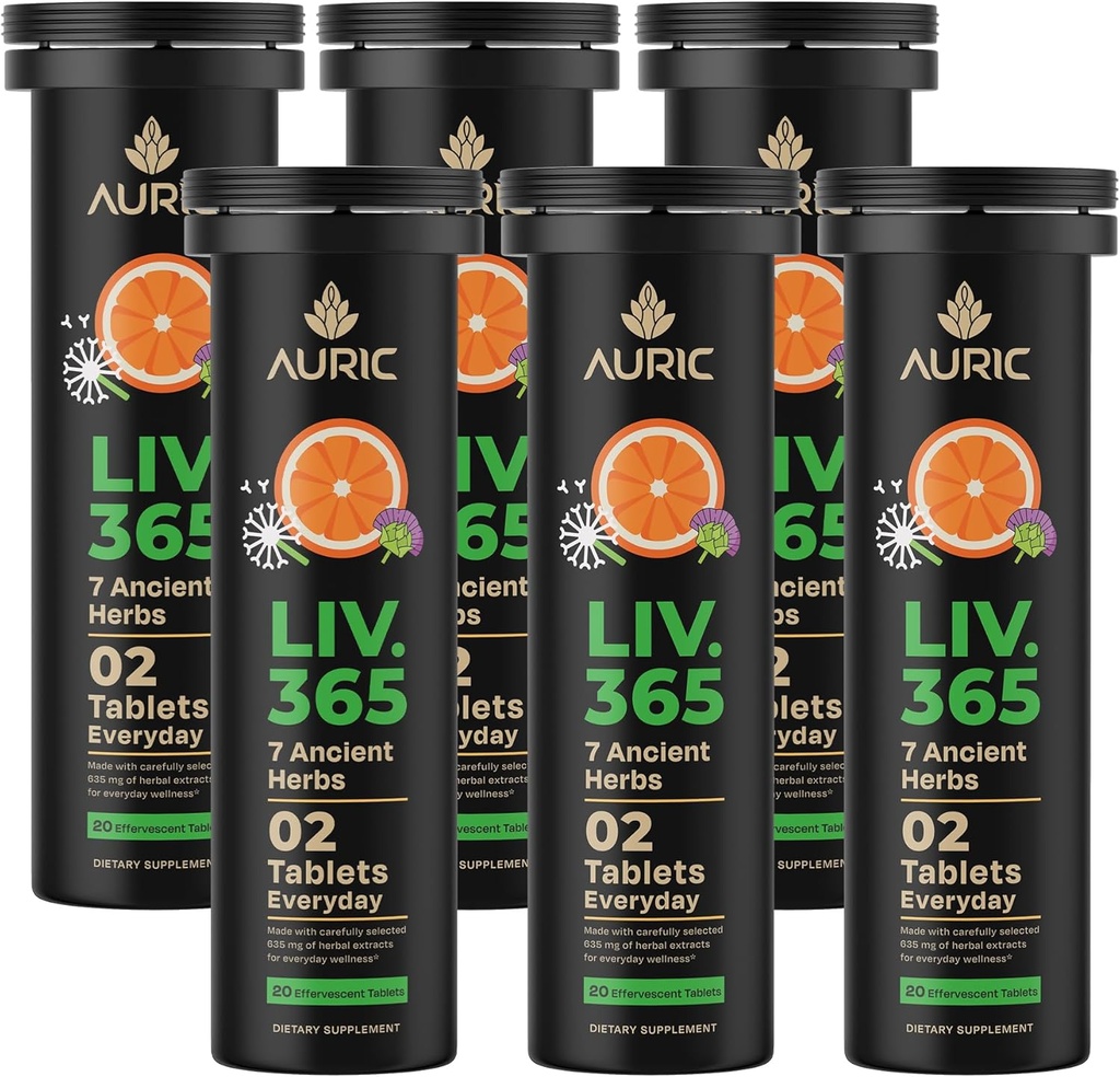 Auric Herbal Liverサポートサプリメント | ミルクアザミ(シリマリン)、ターメリック、ガーリック、生体の健康のためのジンジャー アドバンストデトデトックス&活性肝のためのクレンジング式 | 120錠 | 植物ベースのグルテンフリー