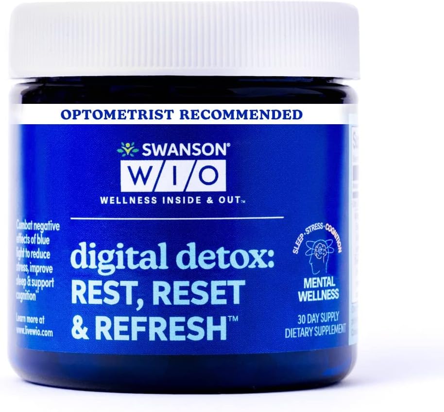 Swanson WIO デジタルデトックス: 休息, リセット & リフレッシュ 睡眠 より良い, 青い光の防衛, ウェルネス, より少ないストレス, ルテイン, ゼアキサンチン, ルテマックス - 4 oz ボトルと 30 ソフトゲル (30 日供給)